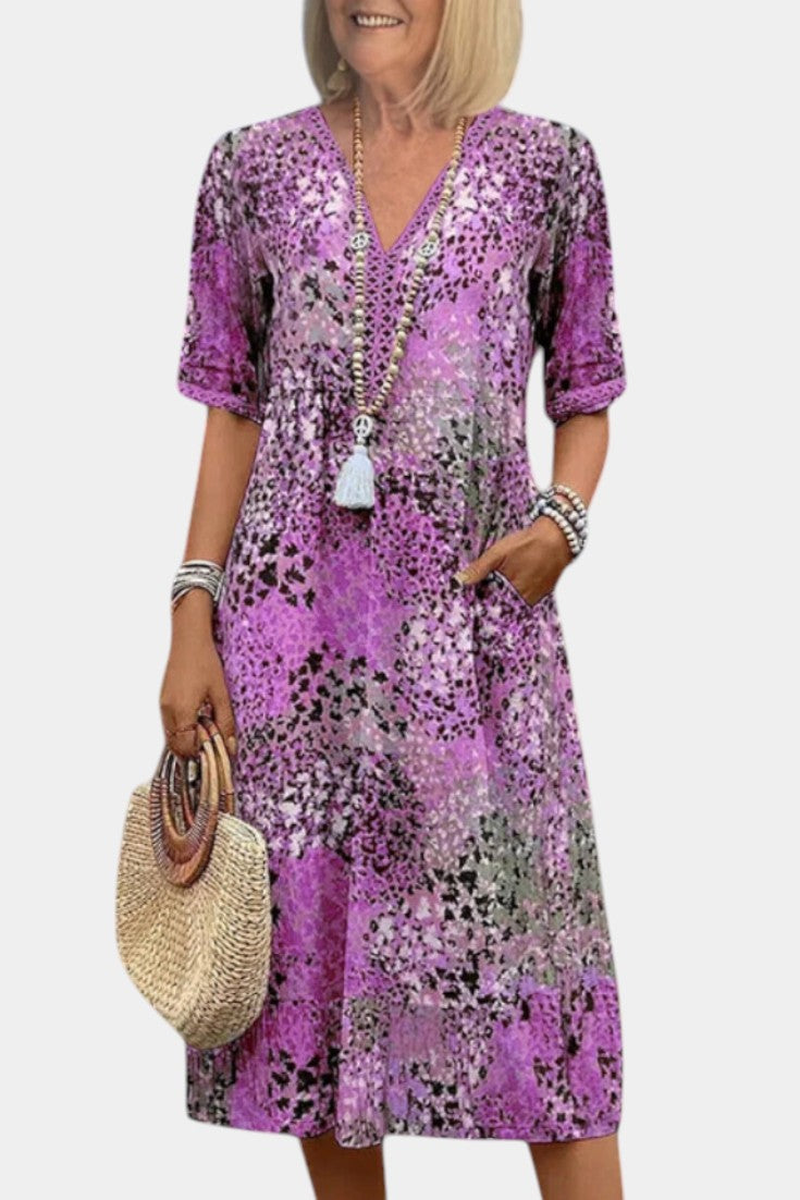 Perla Abito Boho con Stampa floreale e Dettagli in Crochet