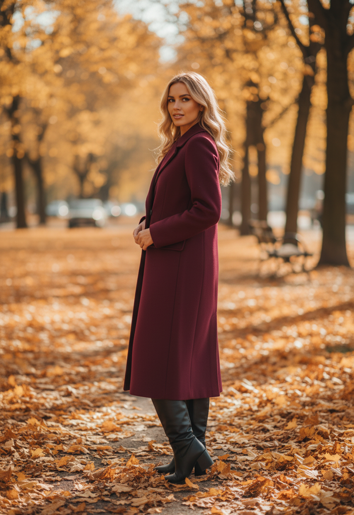 Cappotto Stephanie – Elegante giacca invernale lunga colore bordeaux.