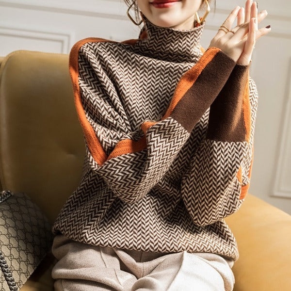 Élise | Maglione a collo alto a righe contrastantes distintivas