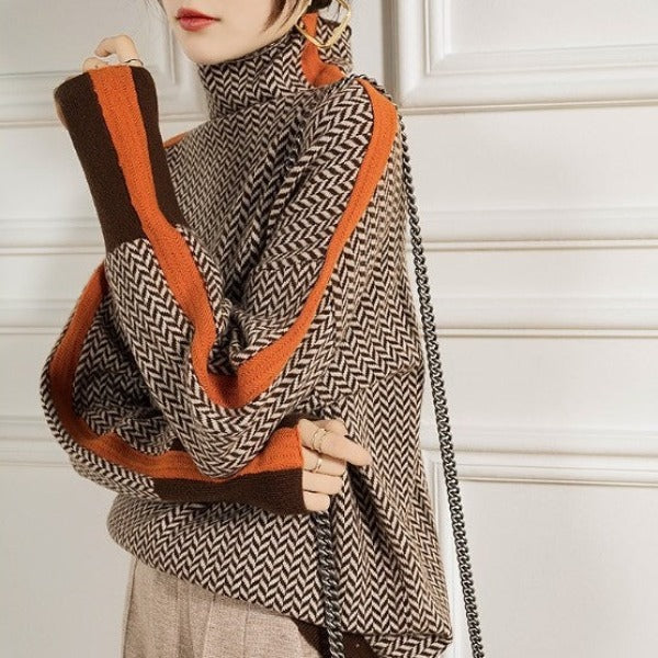 Élise | Maglione a collo alto a righe contrastantes distintivas