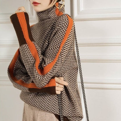 Élise | Maglione a collo alto a righe contrastantes distintivas