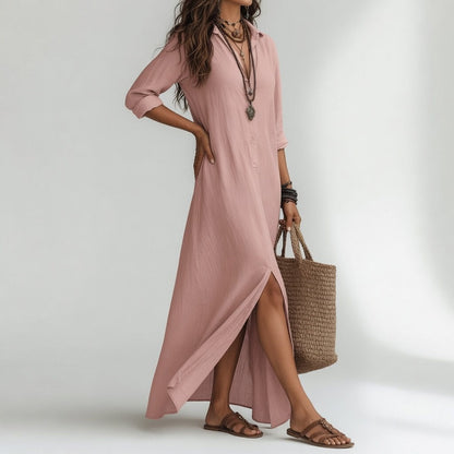 Abito lungo camicia oversize boho - Cotone puro fluido e senza tempo