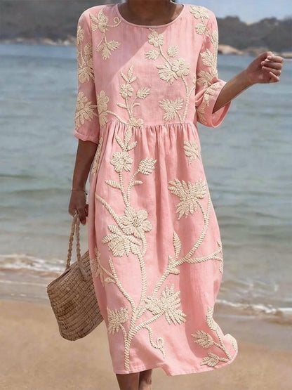 Abito midi Fluido con Ricami floreali - Collezione Vintage Elegante