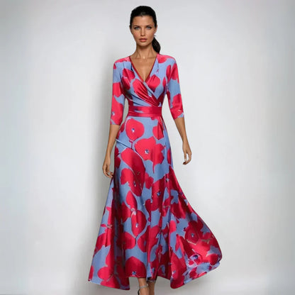 Elisa - Abito Maxi Envoltura Elegante con Fiori