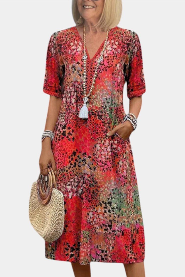 Perla Abito Boho con Stampa floreale e Dettagli in Crochet