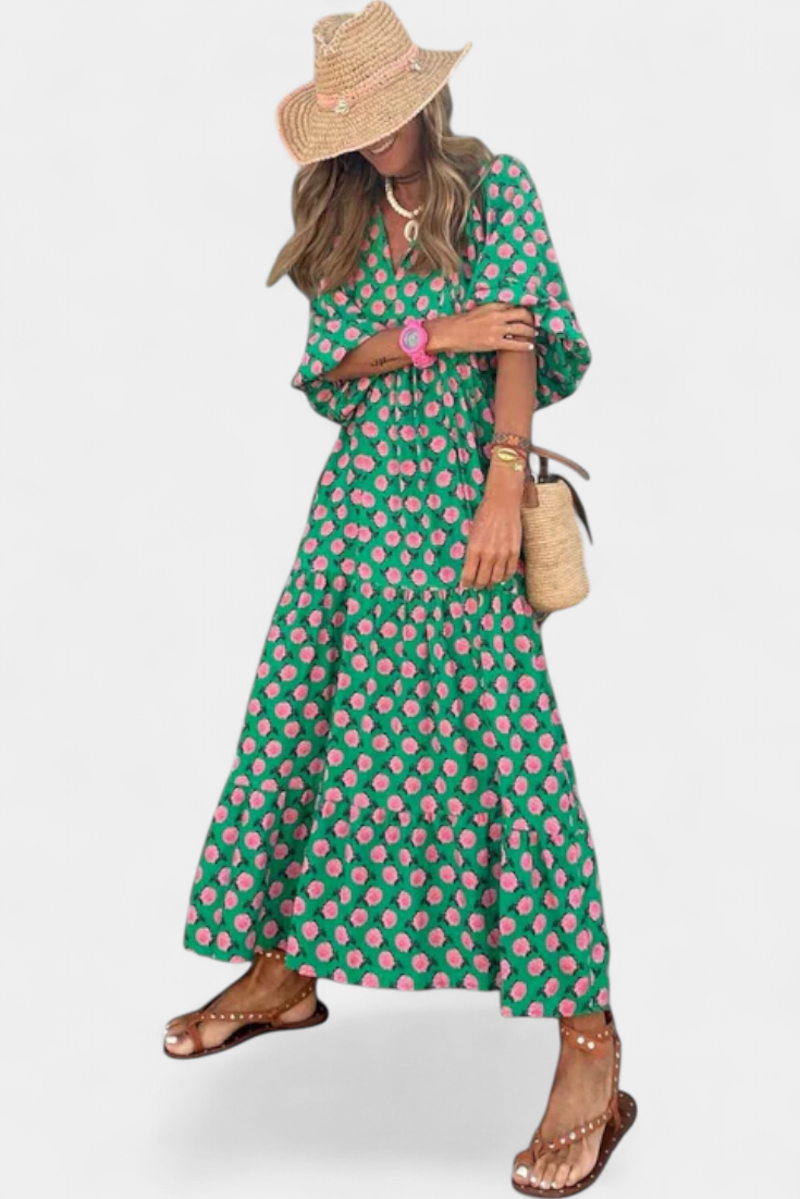 Aroa Abito Boho con Stampa Artistico e Silhouette fluida