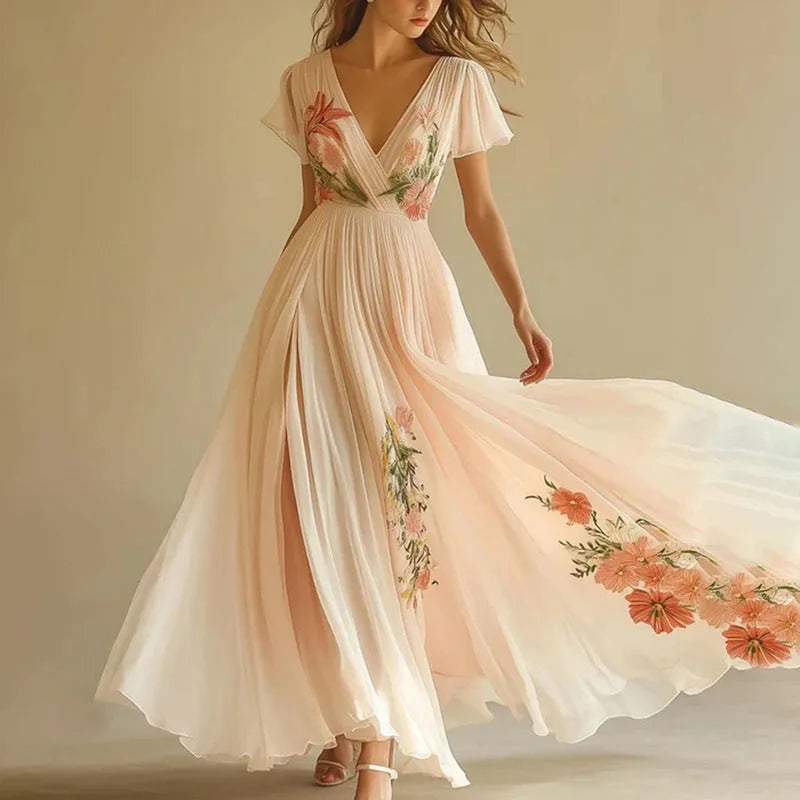 Amelia | Elegante Abito di Festa con Vita alta e Scollo a V