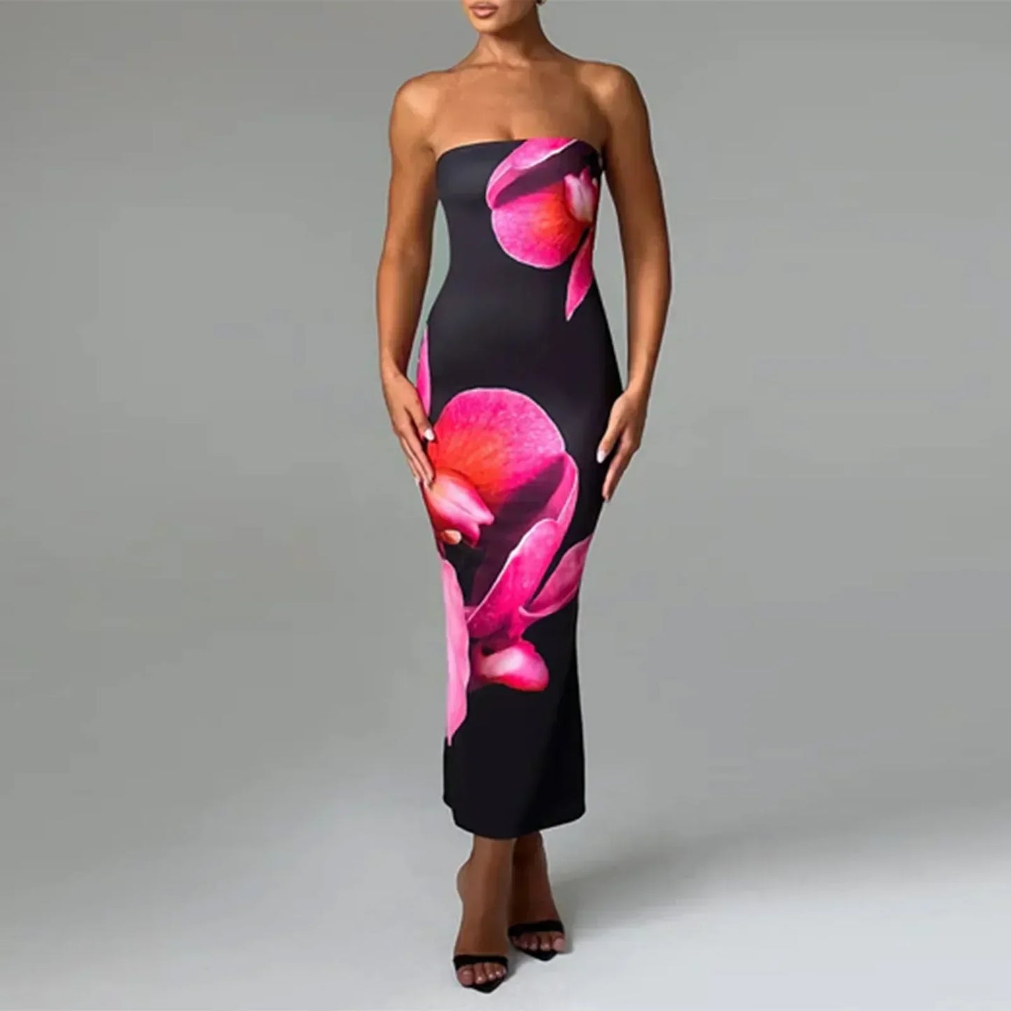 Cardo - Abito Bodycon Off-Shoulder con Stampato di Fiori Vintage