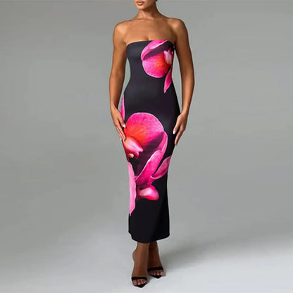 Cardo - Abito Bodycon Off-Shoulder con Stampato di Fiori Vintage
