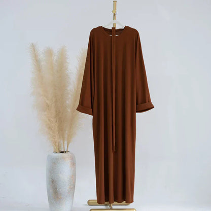 Ariane - Abaya Elegante di Maglia con Cintura e Tasche Laterales