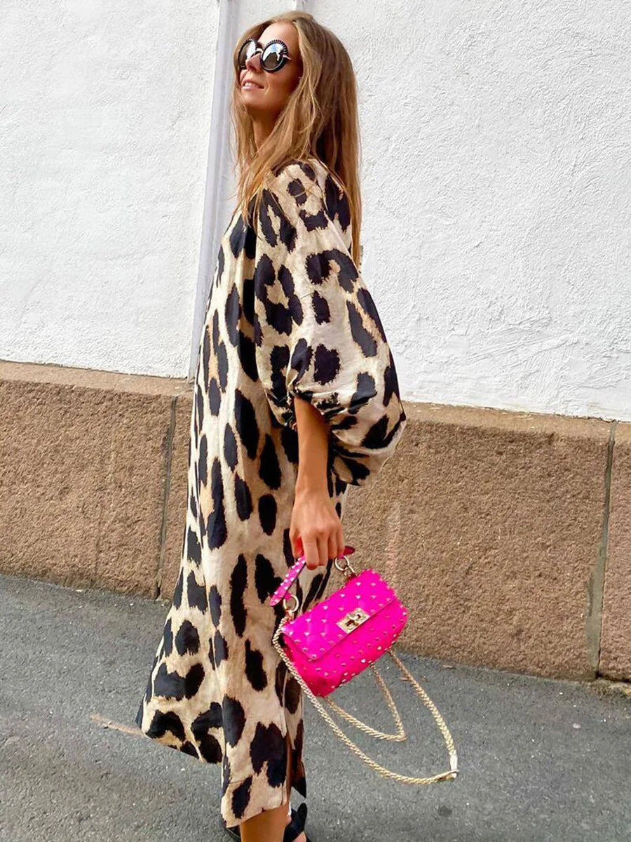 Zarina | Abito Maxi di Viscosa con Stampato di Leopardato