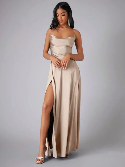 Abito maxi da sera con Spalline sottili per Donne con spacco alto