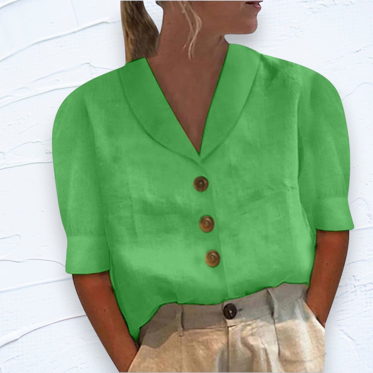Blusa Button-Up Retrò-Chic con Frontale Anudado