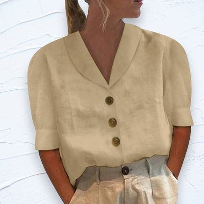 Blusa Button-Up Retrò-Chic con Frontale Anudado