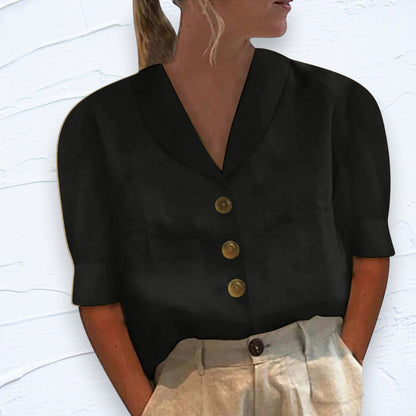 Blusa Button-Up Retrò-Chic con Frontale Anudado