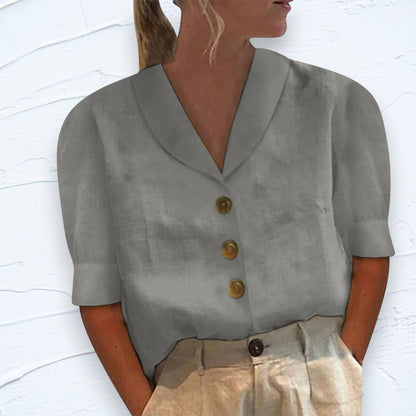 Blusa Button-Up Retrò-Chic con Frontale Anudado
