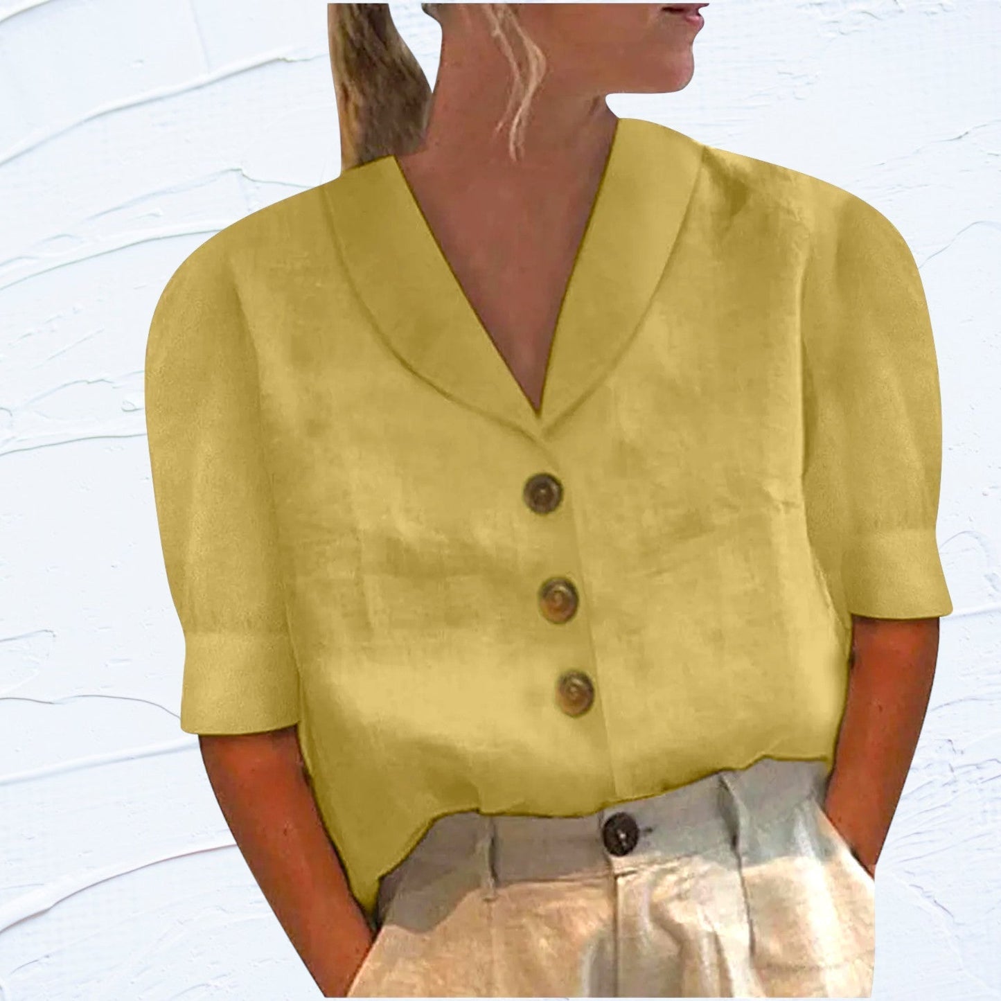 Blusa Button-Up Retrò-Chic con Frontale Anudado