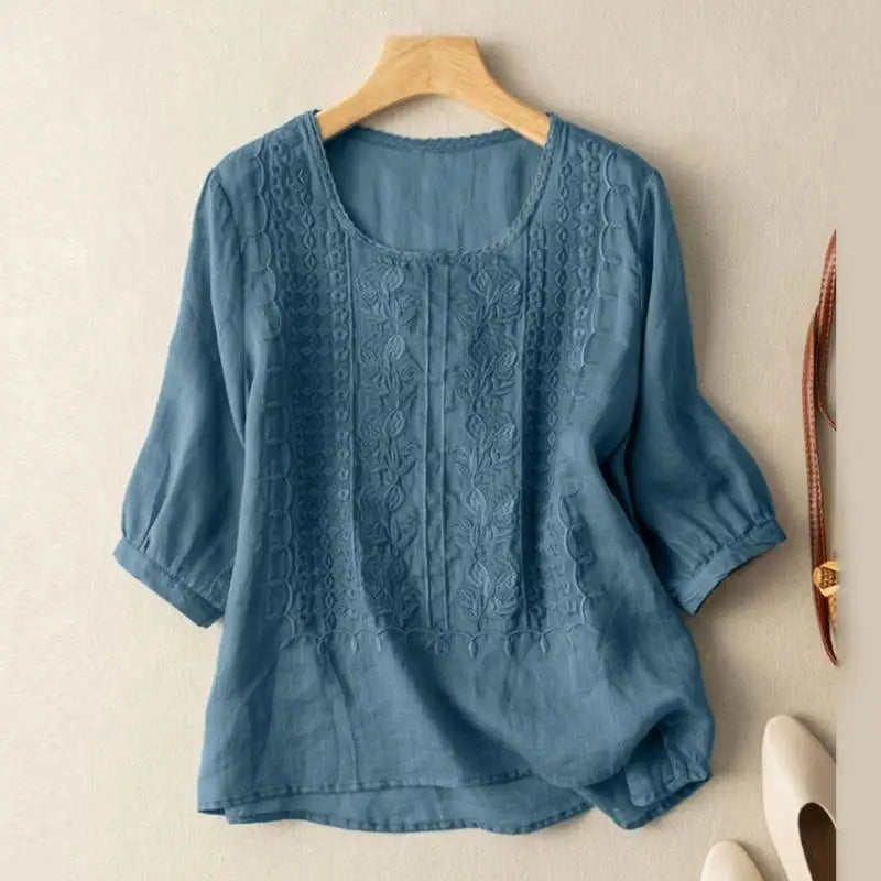 Aurora – Blusa Rilassata Ricamata (Cotone e lino)