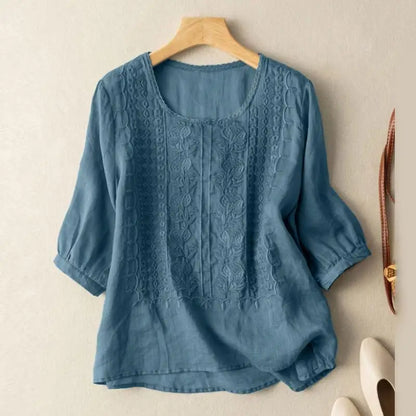 Aurora – Blusa Rilassata Ricamata (Cotone e lino)