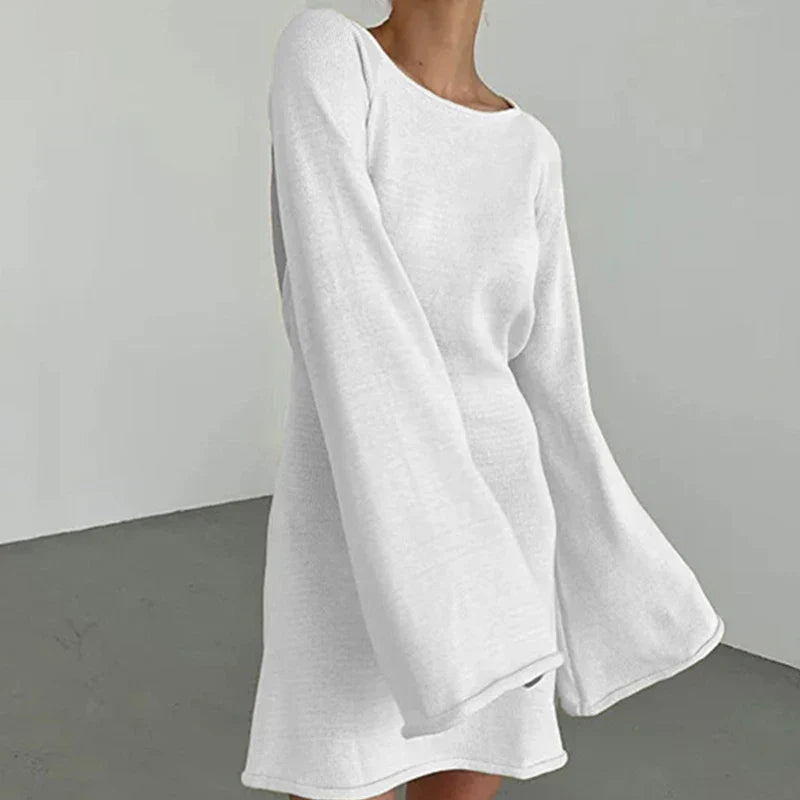 Mini Abito di Maniche lunghe da donna con Scollo Amplio e Puños Acampanados