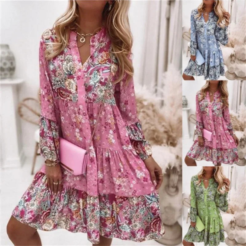 Helena - Abito A-Line con scollo a V Floreale