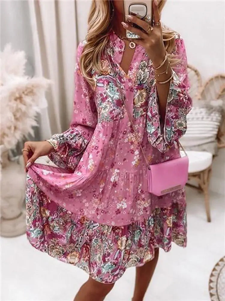 Helena - Abito A-Line con scollo a V Floreale