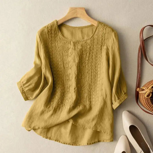 Aurora – Blusa Rilassata Ricamata (Cotone e lino)