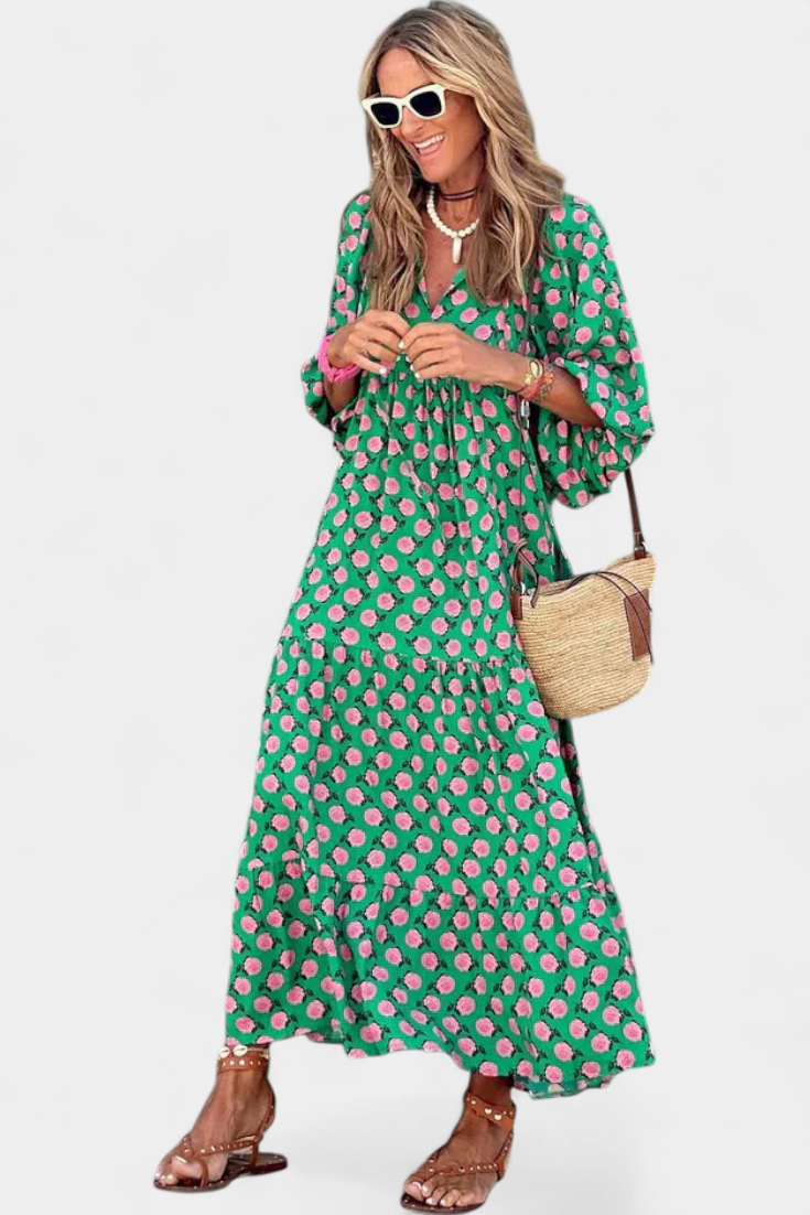 Aroa Abito Boho con Stampa Artistico e Silhouette fluida