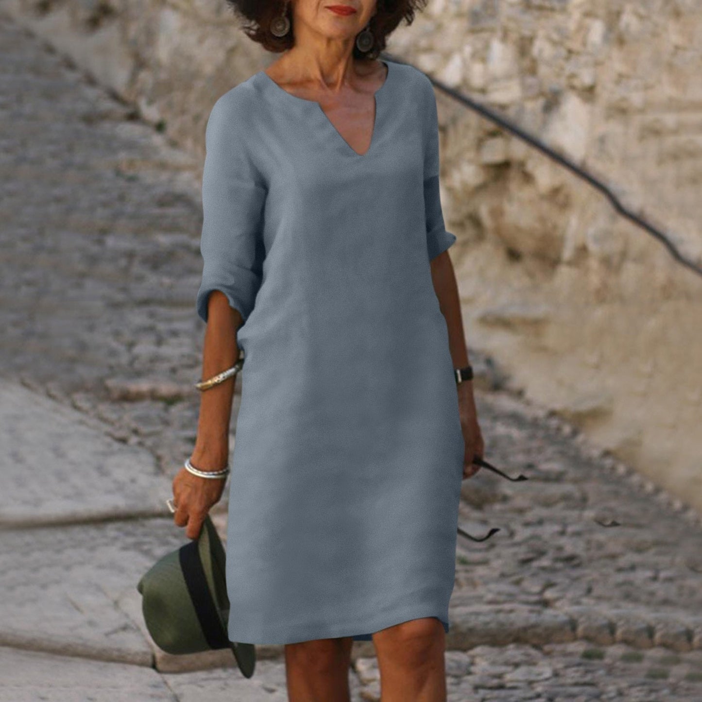 Silvia™ - Abito di collo a V senza tempo che cubre il pancia