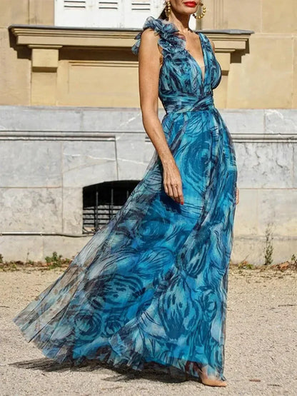 Léna | Abito Maxi Blu Pavo Real