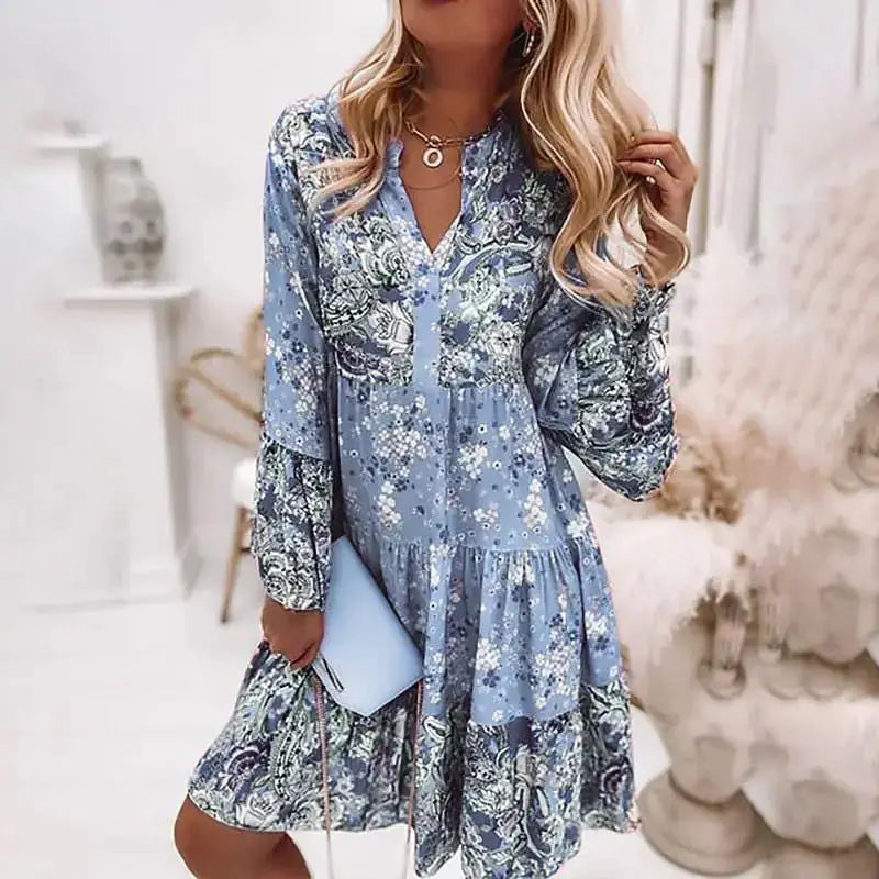 Helena - Abito A-Line con scollo a V Floreale