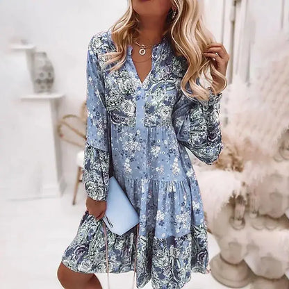 Helena - Abito A-Line con scollo a V Floreale
