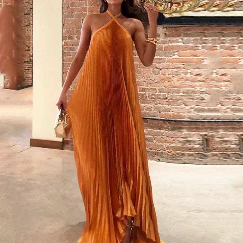 Mira - Abito lungo di halter con pliegues chic