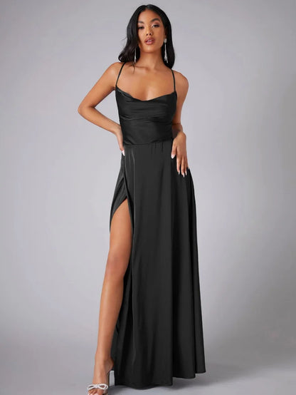 Abito maxi da sera con Spalline sottili per Donne con spacco alto