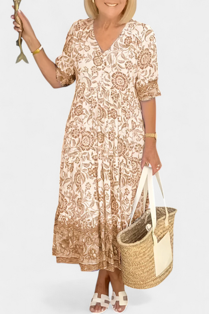 Elcira Abito floreale con Dettaglio Boho e scollo a V