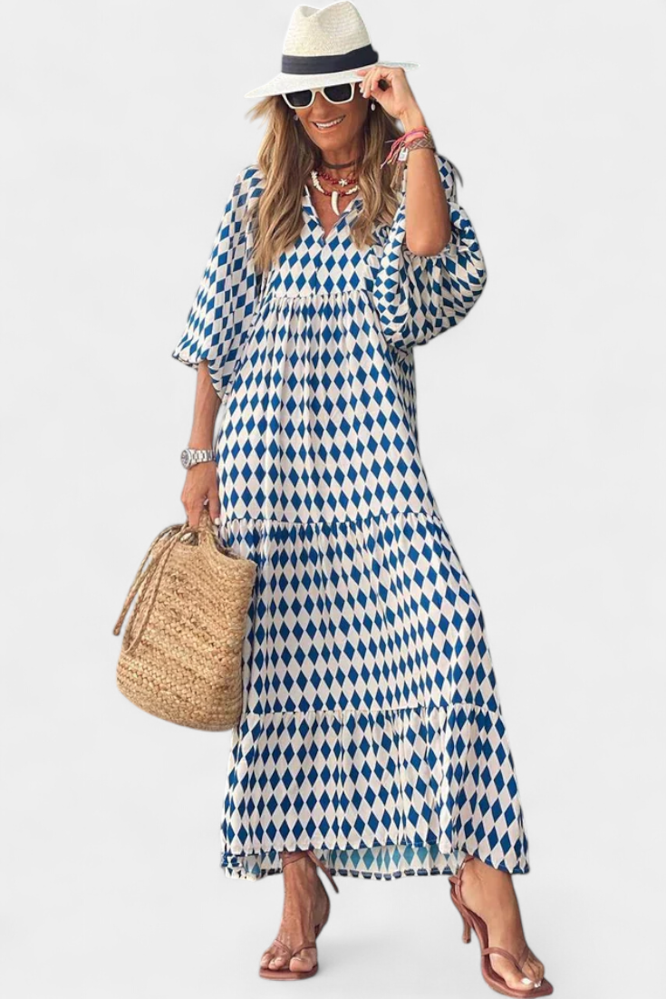 Aroa Abito Boho con Stampa Artistico e Silhouette fluida