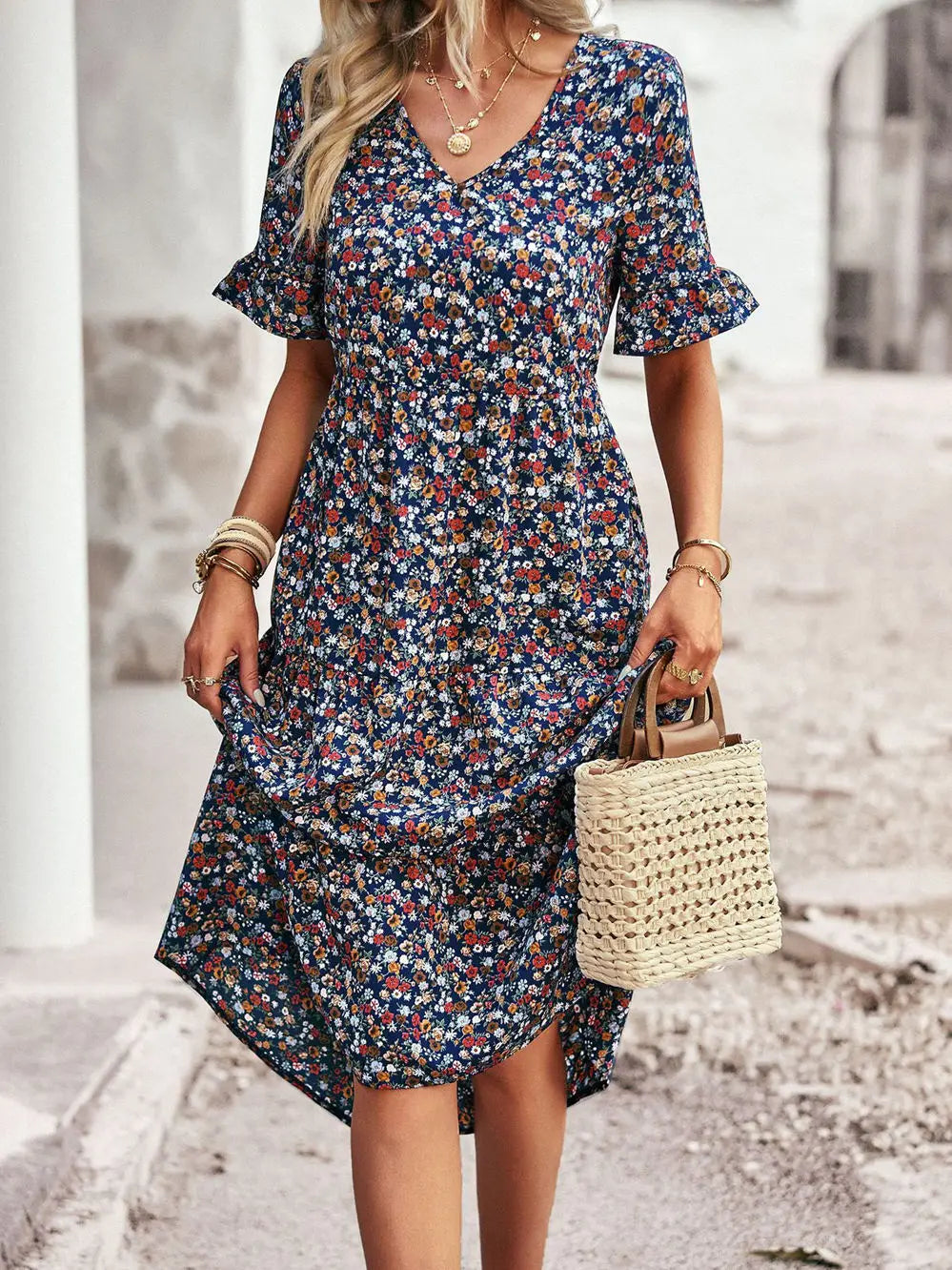 Layla™ - Abito Stampato Elegante con scollo a V