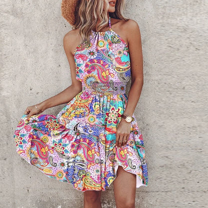 KORA – ABITO MIDI BOHEMIO COLORIDO CON SCOLLO A V