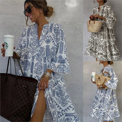 Adeline | Abito di Gonna A-Line con scollo a V Stampato