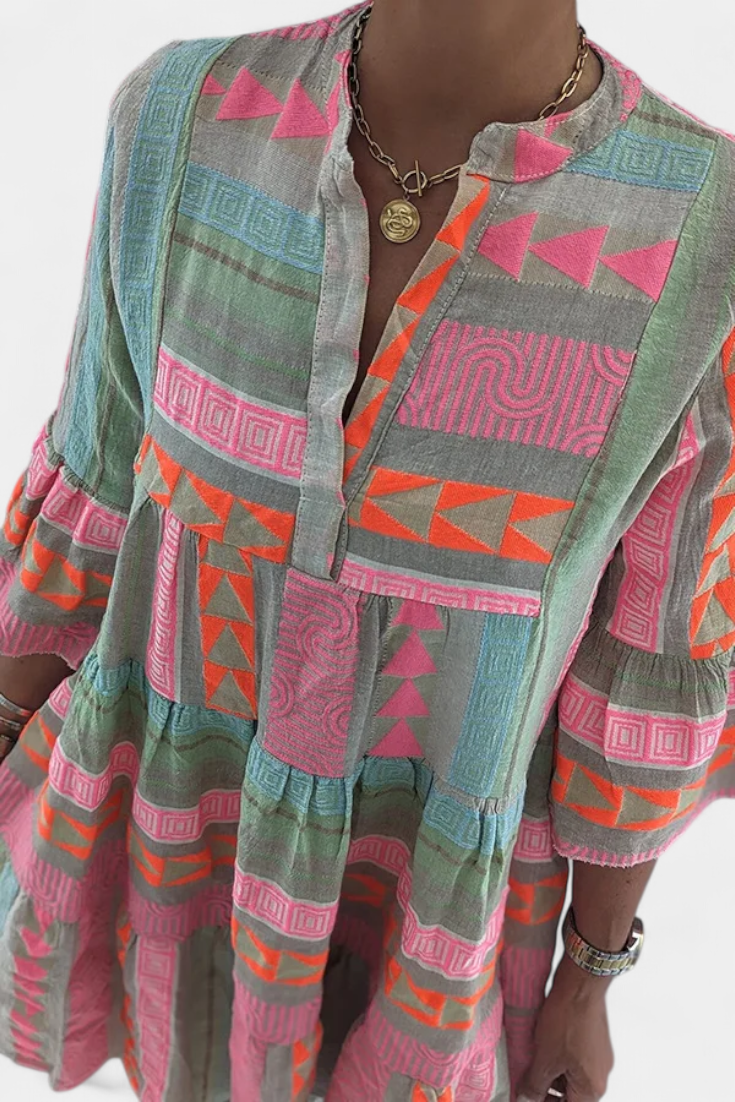 Gina Abito Boho Ricamo con scollo a V