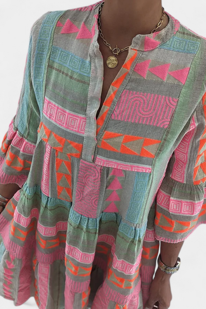 Gina Abito Boho Ricamo con scollo a V