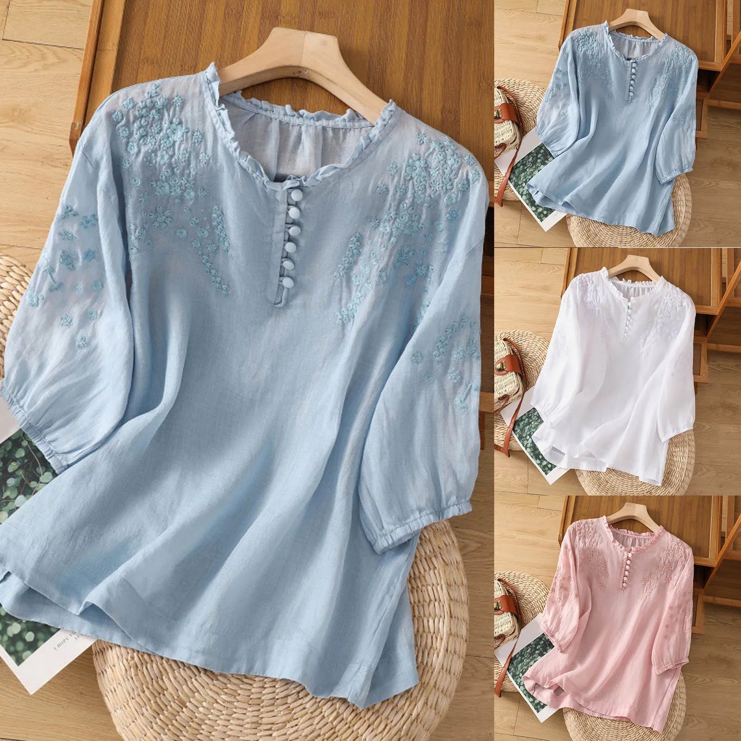 Evelyn – Blusa Ricamata con bottoni nella Parte Frontale