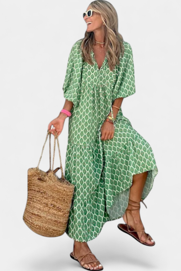 Aroa Abito Boho con Stampa Artistico e Silhouette fluida