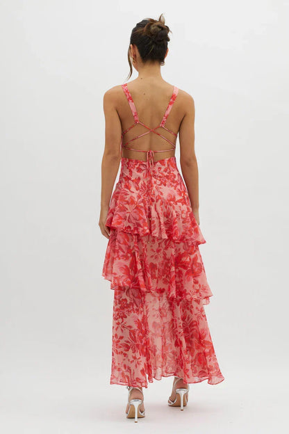 Lisa | Abito midi Floreale Coral – Eleganza Fluida e Romantica