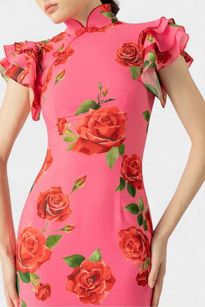 Mayra Abito Qipao con Stampa di Rosas Elegante