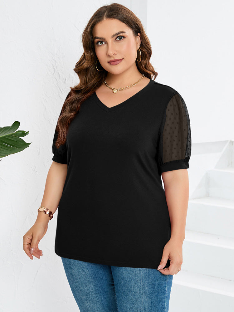 Rema – Top di collo a V con Maniche Transparentes