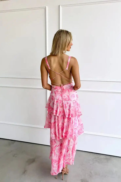 Lisa | Abito midi Floreale Coral – Eleganza Fluida e Romantica