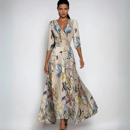 Elisa - Abito Maxi Envoltura Elegante con Fiori