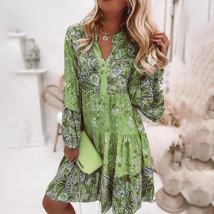 Helena - Abito A-Line con scollo a V Floreale