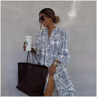 Adeline | Abito di Gonna A-Line con scollo a V Stampato